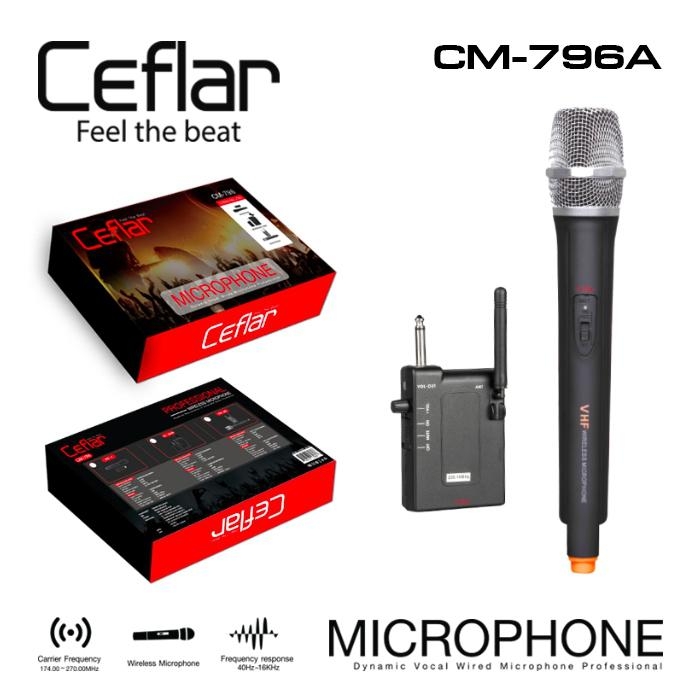 Ceflar ไมโครโฟนไร้สาย Wireless Microphone CM-796A มีตัวรับสัญญาณเสียงใช้เสียบต่อกับเครื่องขยายเสียง