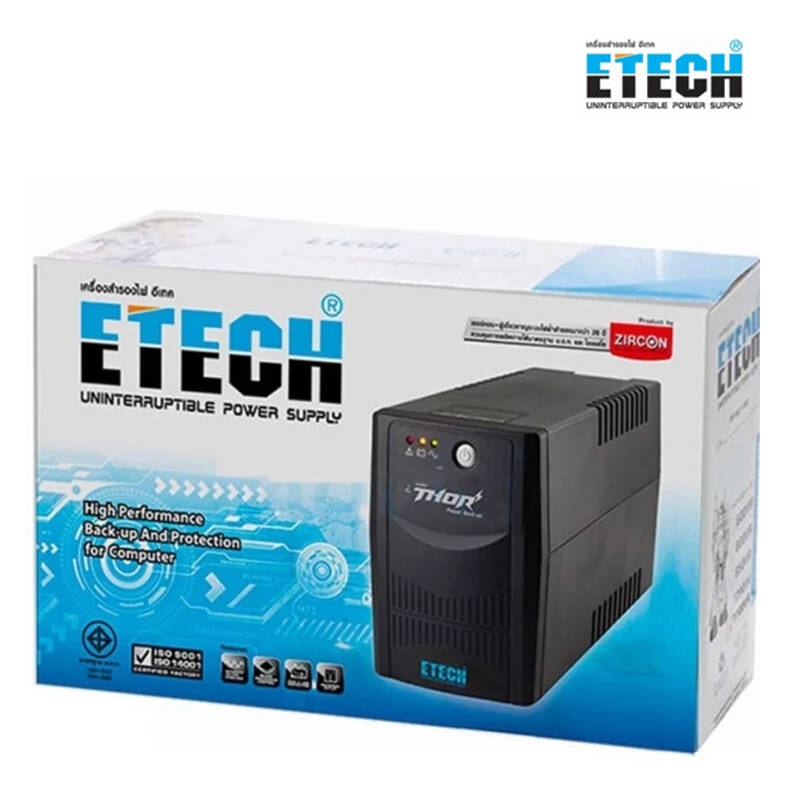 ETECH เครื่องสำรองไฟฟ้า UPS 1000VA / 500W มีไฟ LED แสดงสถานะ NORMAL, BATTERY, FAULT THOR 'By Zircon'