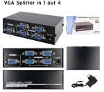 กล่องแยกจอ VGA Splitter 1x4 1 to 4 พอร์ต vga video 200 mhz รองรับ 1920x1440 สําห