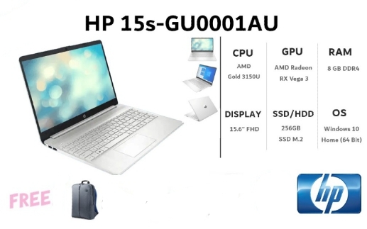 NOTEBOOK HP 15S-GU0001AU DISPLAY 15.6 FULL HD ANTI-GLARE (194Y9PA-AKL) พร้อม ระบบ ปฏิบัติการ Windows 10 Home Free กระเป๋า แท้ของ HP