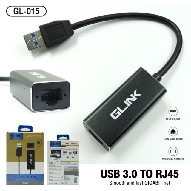 GLINK GL-015 ตัวแปลงสัญญาณ USB 3.0 TO RJ45 10/100/1000 Mbps รองรับ Windws 7/8/10 7/8/10
