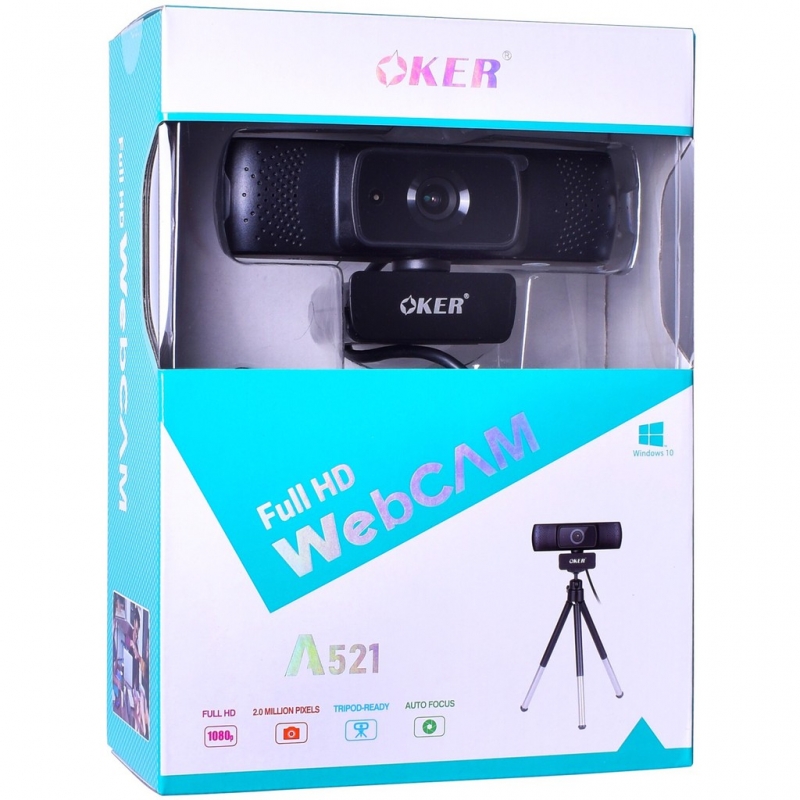 กล้องเว็บแคม WEBCAM OKER A521 Full HD 1080P 30F/S Auto focus มุมกว้าง 84 องศา แถมขาตั้งกล้อง