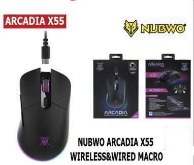 Mouse NUBWO ARCADIA X55 เมาส์เกมมิ่ง WIRELESS&WIRED MACRO มีไฟ RGB ปรับ DPI ได้ เหมาะสำหรับเล่นเกม ของแท้ ประกันศูนย์ Nubwo