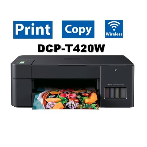 Brother Printer เครื่องพิมพ์ Brother DCP-T420W Ink Tank Print, Scan, Copy / Wi-Fi Direct พร้อมหมึกแท้ 1 ชุด
