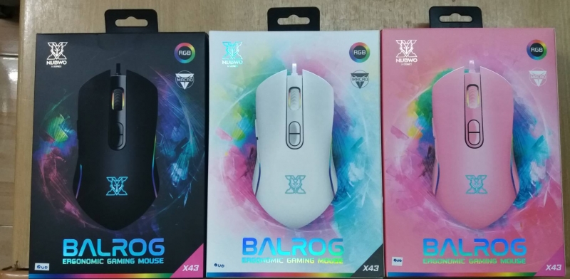 NUBWO X43 Balrog Ergonomic RGB Gaming Mouse เมาส์เกมมิ่ง สามารถปรับ DPI ได้ถึง 6 ระดับ- ฺBlack, White, Pink