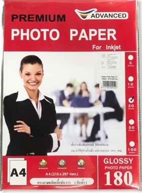 กระดาษโฟโต้ Advanced Premium Photo Paper ขนาด A4 180 แกรม เนื้อมันวาว กันน้ำ glossy paper กระดาษปริ้นรูป inkjet