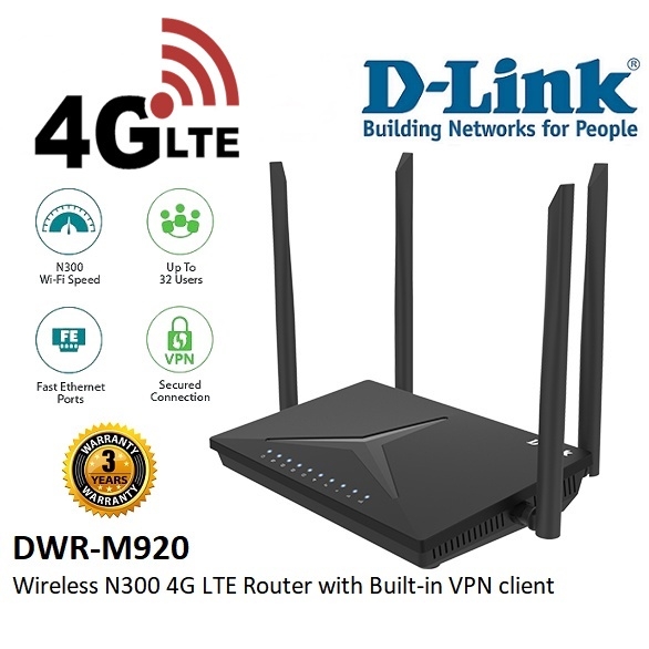 D-Link Router (DWR-M920) 4G N300 LTE Wireless 2.4GHz up to 300Mbps รองรับซิมทุกเครือข่ายในไทย