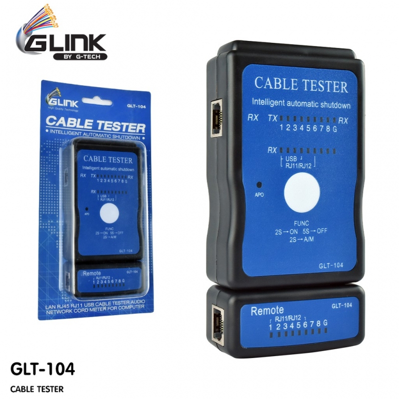 อุปกรณ์ทดสอบสัญญาณสาย Cable Tester GLINK (GLT-104) ใช้สำหรับทดสอบการเชื่อมต่อของสายนำสัญญาณในระบบเครือข่าย