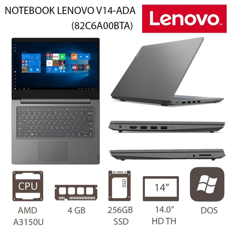 Notebook Lenovo V14 82C6A00BTA (Gray) จอ 14.0' ระดับ HD ระบบประมวลผล AMD Athlon 3150U ฟรี กระเป๋า+Mouse Wireless