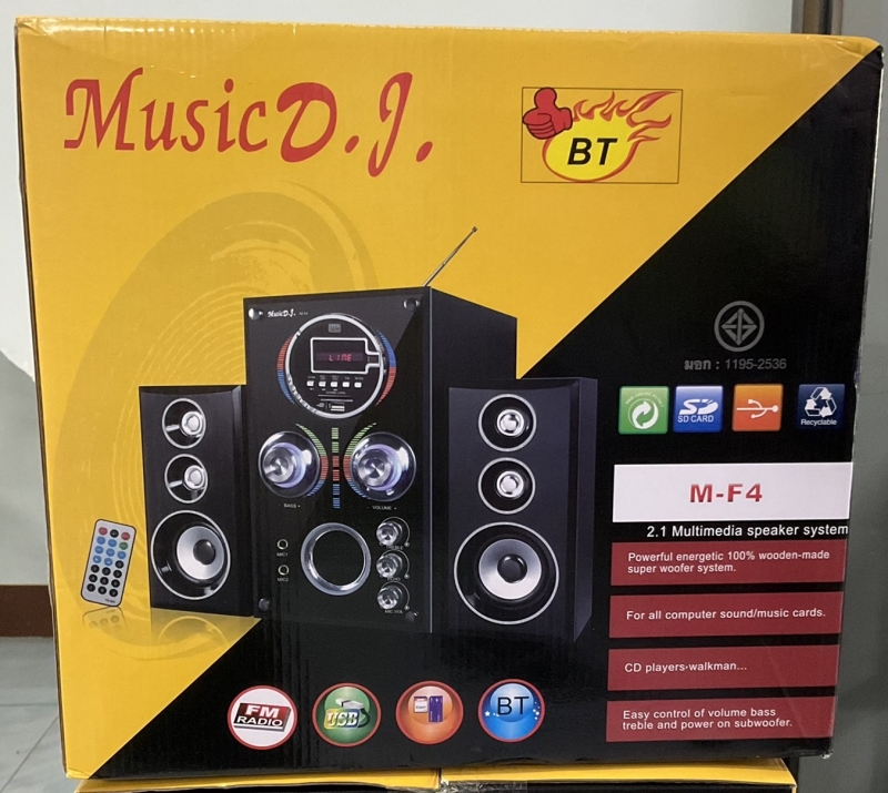 MUSIC D.J. (M-F4) ลำโพงบลูทูธ ลำโพงซับวูฟเฟอร์ 5 นิ้ว Output Power 10W+10Wx2 Connector Bluetooth/RCA