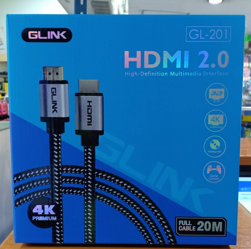 Cable HDMI 4K (V.2.0) M/M (20M) GLINK GL201 สายถัก คุณภาพดี 4K Ultra HD