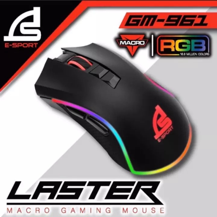 SIGNO E-Sport รุ่น GM-961 LASTER Macro Gaming Mouse Resolution 4000 DPI ไฟ RGB สวยๆ เม้าส์เกมมิ่ง