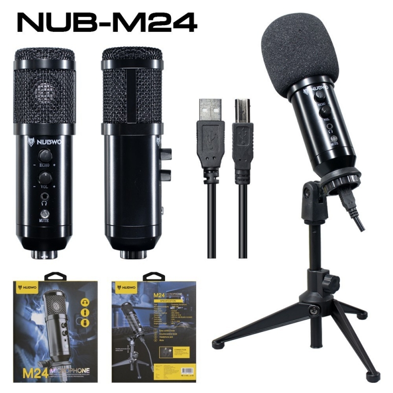 NUBWO Microphone USB Condenser (M24) Black (ไมโครโฟนยูเอสบี) ขาไมค์วัสดุแข็งแรง/พร้อมปรับระดับการใช้งาน